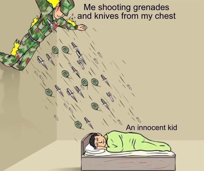 me shooting grenades and knives from my chest - Me shooting grenades Two and knives from my chest An innocent kid