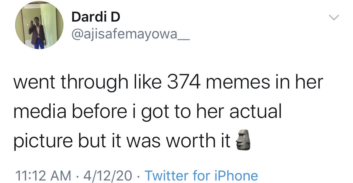 angle - Dardi D went through 374 memes in her media before i got to her actual picture but it was worth it 3 41220 Twitter for iPhone