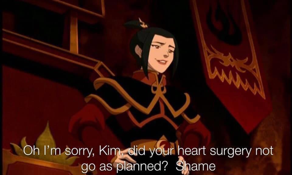 avatar the last airbender azula - Oh I'm sorry, Kim, did your heart surgery not go as planned? Shame