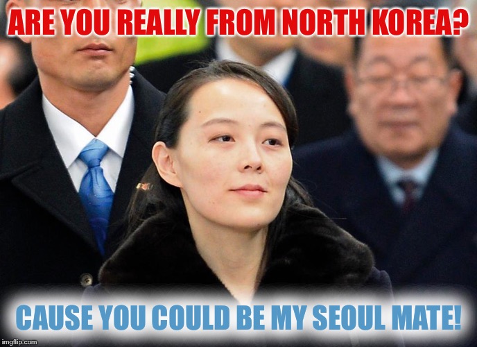 kim yo jong - Are You Really From North Korea? Cause You Could Be My Seoul Mate! imgflip.com