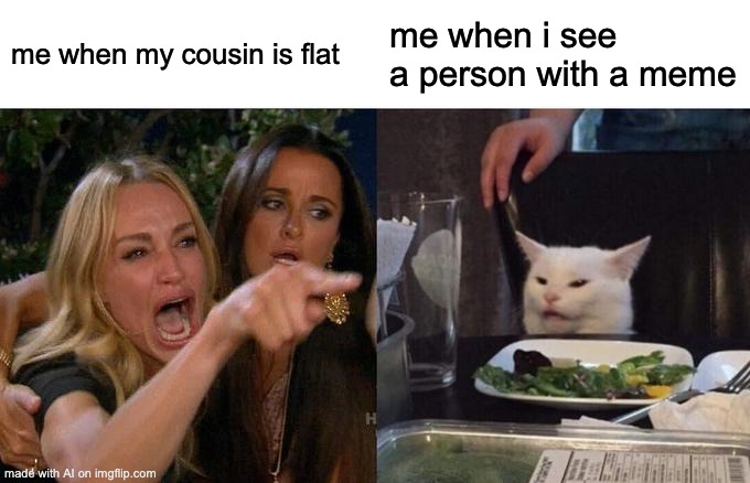 woman yelling at cat memes lsu - me when my cousin is flat me when i see a person with a meme made with Al on imgflip.com