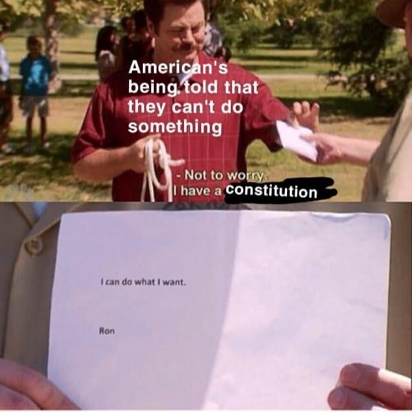 funny aries memes - American's being told that they can't do something Not to worry I have a constitution I can do what I want. Ron