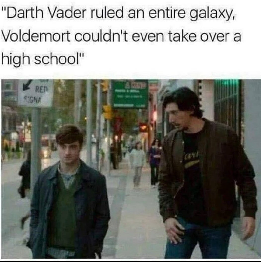 harry potter kylo ren meme - "Darth Vader ruled an entire galaxy, Voldemort couldn't even take over a high school" Te Red Sem