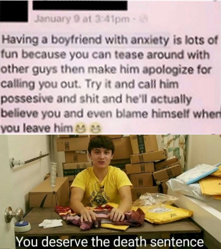 michael reeves memes - January 9 at pm Having a boyfriend with anxiety is lots of fun because you can tease around with other guys then make him apologize for calling you out. Try it and call him possesive and shit and he'll actually believe you and even 