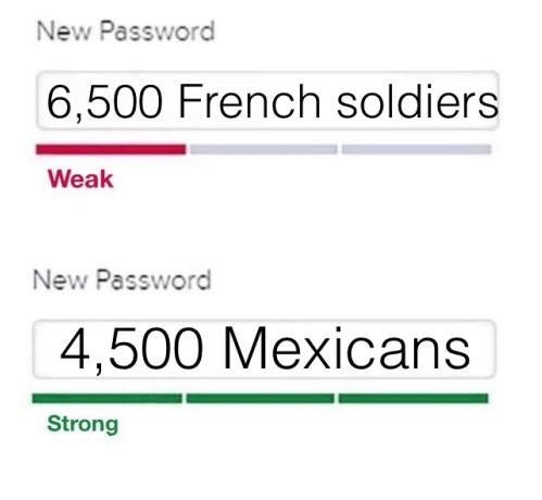 number - New Password 6,500 French soldiers Weak New Password 4,500 Mexicans Strong