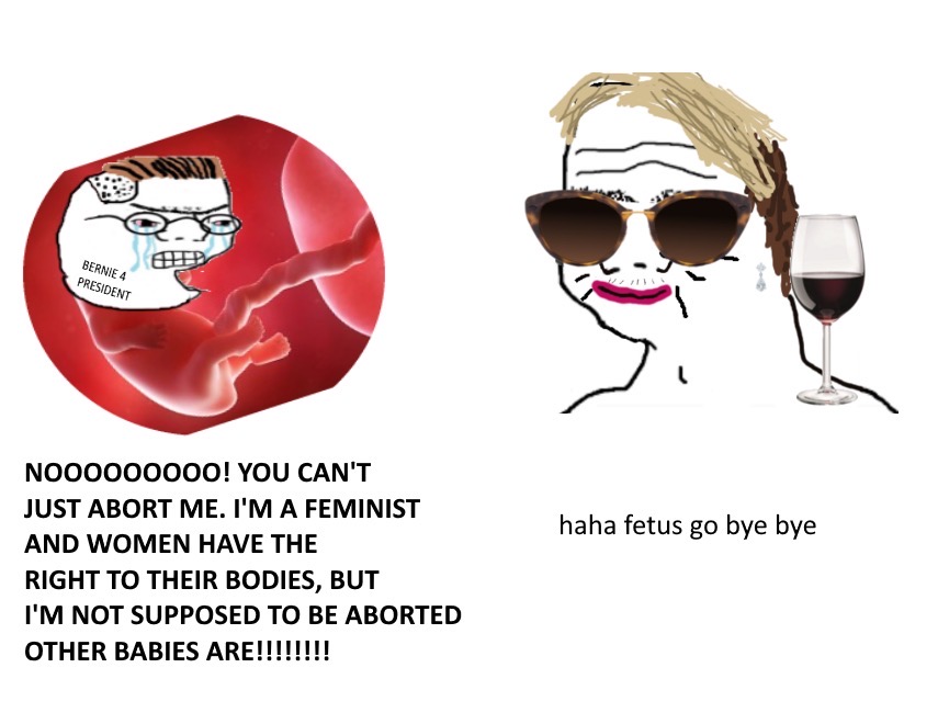 abortion wojak - Bernie 4 President haha fetus go bye bye NOO0000000! You Can'T Just Abort Me. I'M A Feminist And Women Have The Right To Their Bodies, But I'M Not Supposed To Be Aborted Other Babies Are!!!!!!!!