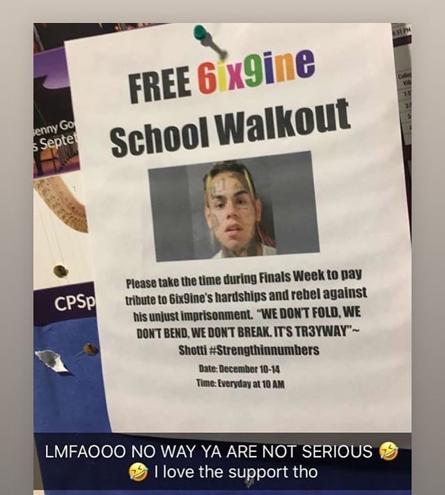 6ix9ine snitch on meme - Free 6ix9ine Benny Go Septet School Walkout Cpsp Please take the time during Finals Week to pay tribute to 6ix9ine's hardships and rebel against his unjust imprisonment. "We Don'T Fold, We Dont Bend, We Dont Break. It'S TR3YWAY" S