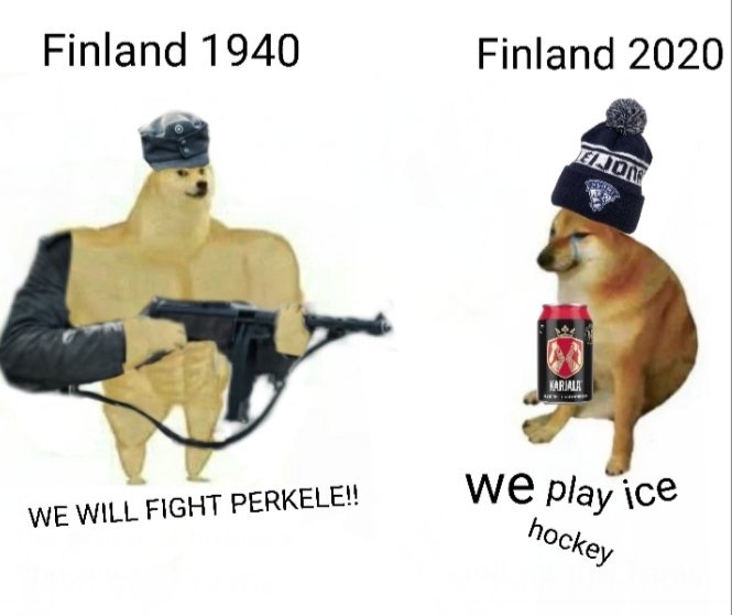 photo caption - Finland 1940 Finland 2020 Etion Karjala we play ice We Will Fight Perkele!! hockey