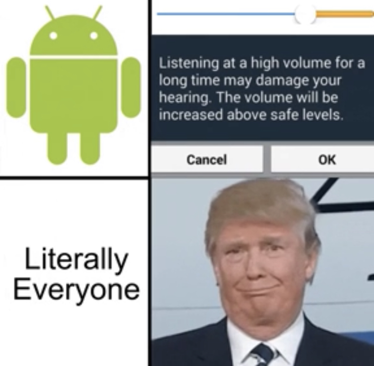 ios android png - Listening at a high volume for a long time may damage your hearing. The volume will be increased above safe levels. Cancel Ok Literally Everyone