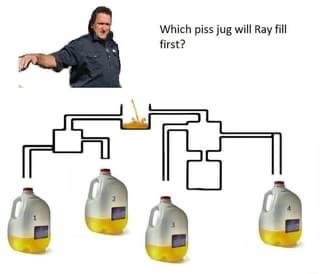 piss jugs - Which piss jug will Ray fill first?