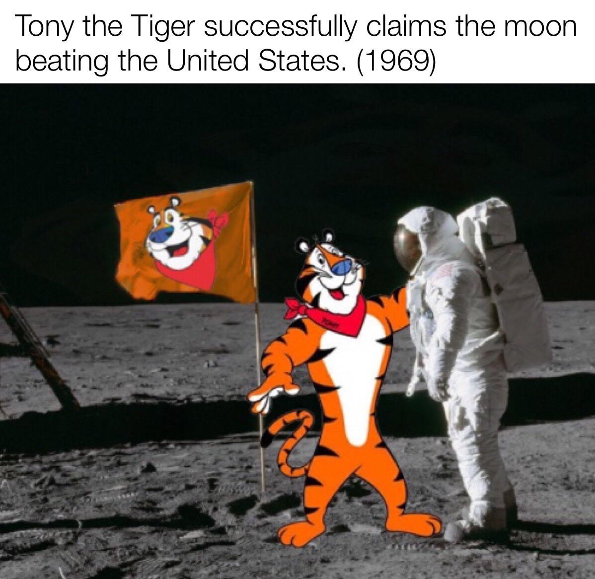 neil armstrong 1969 - Tony the Tiger successfully claims the moon beating the United States. 1969