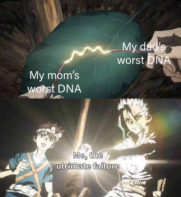funny memes - dank memes - dr stone light bulb - My dad's worst Dna My mom's worst Dna Me, the ultimate failure