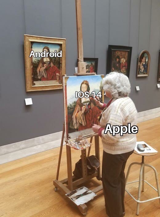 elderly woman copying painting - Android 103 Ios 14 Apple