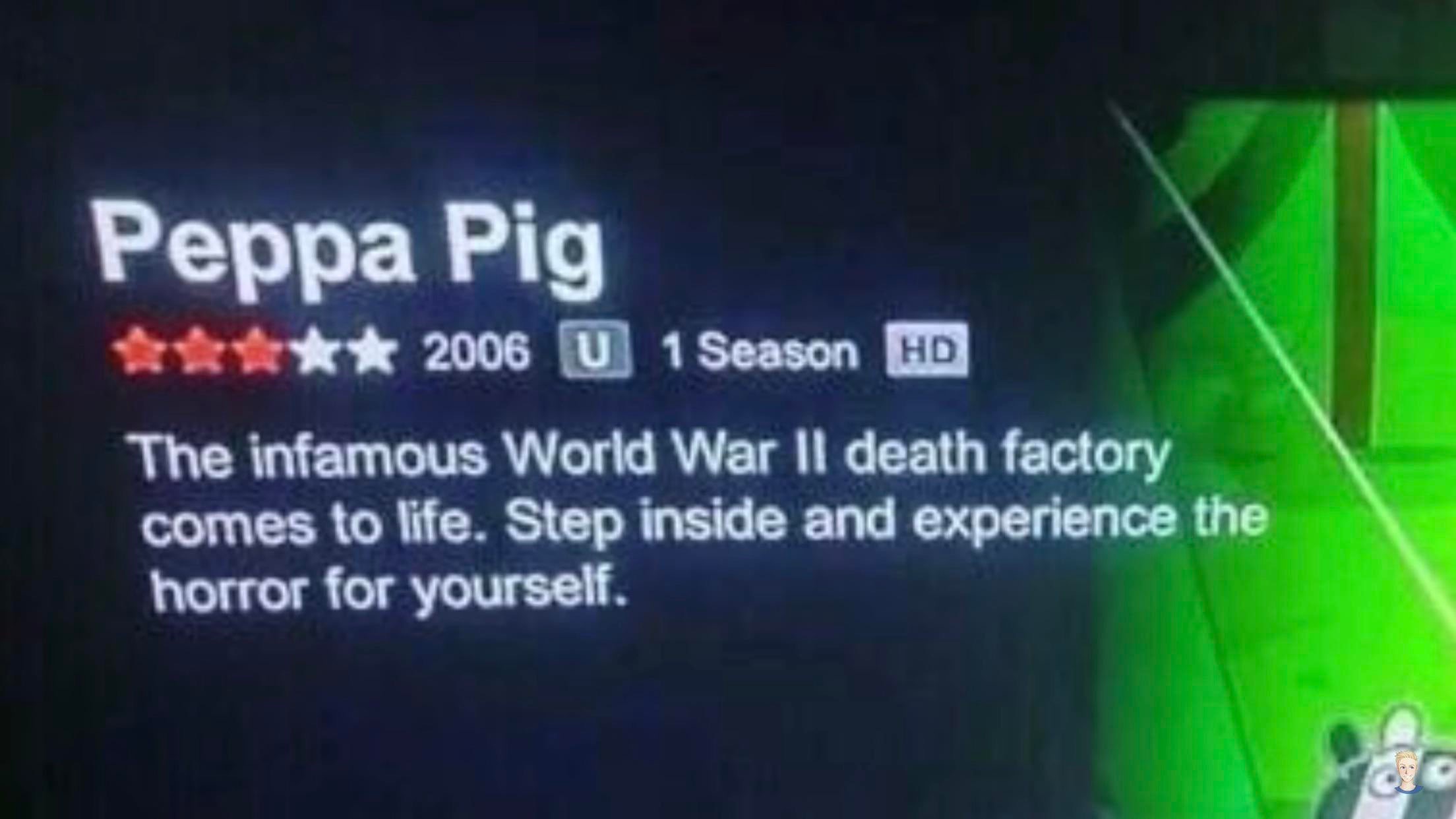 netflix peppa pig death factory - Peppa Pig 2006 U 1 Season Hd The infamous World War Ii death factory comes to life. Step inside and experience the horror for yourself.