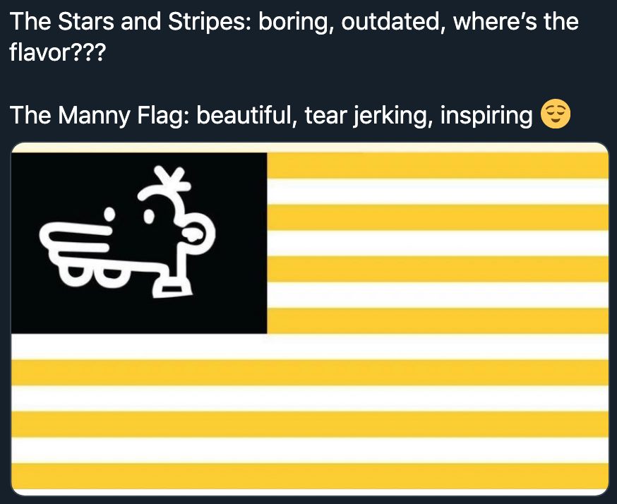 sign - The Stars and Stripes boring, outdated, where's the flavor??? The Manny Flag beautiful, tear jerking, inspiring