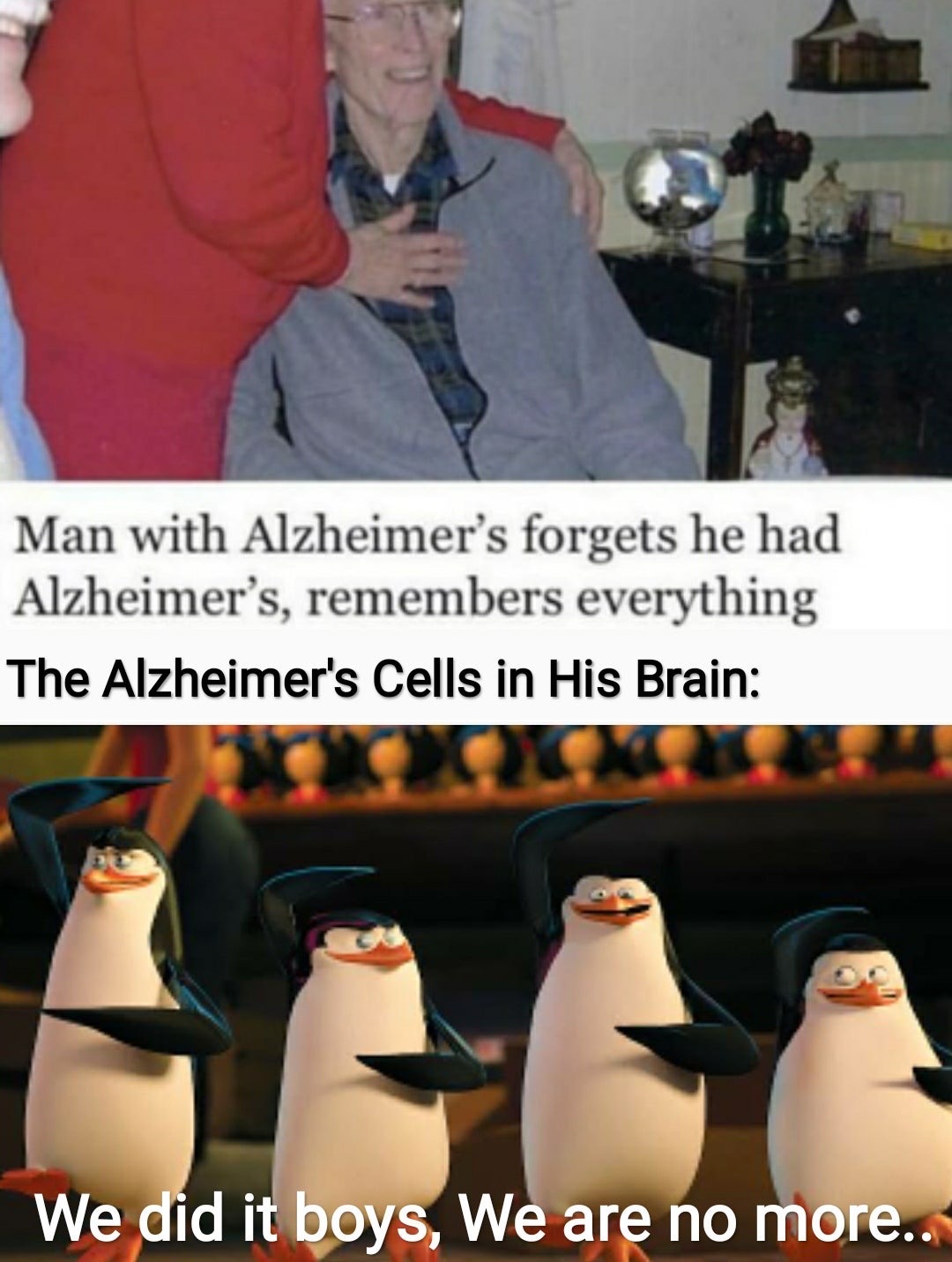 alzheimer memes - Man with Alzheimer's forgets he had Alzheimer's, remembers everything The Alzheimer's Cells in His Brain We did it boys, We are no more..