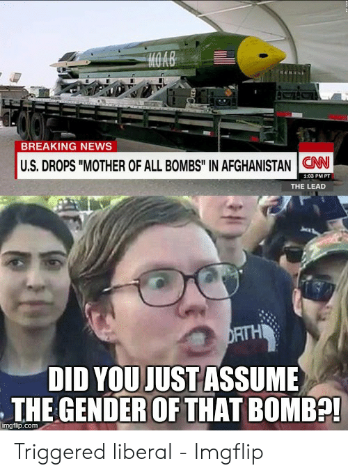 mother of all bombs - Breaking News U.S. Drops "Mother Of All Bombs" In Afghanistan Cinn Pt The Lead Drthi Did You Just Assume The Gender Of That Bomb?! Triggered liberal Imgflip imgflip.com