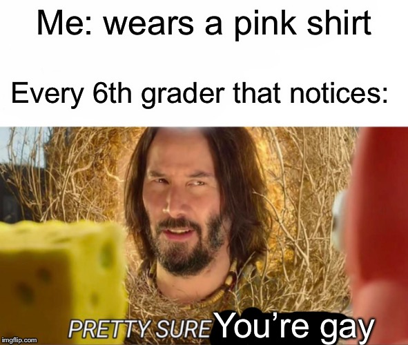 pretty sure it doesn t meme - Me wears a pink shirt Every 6th grader that notices Pretty Sure You're gay imgflip.com