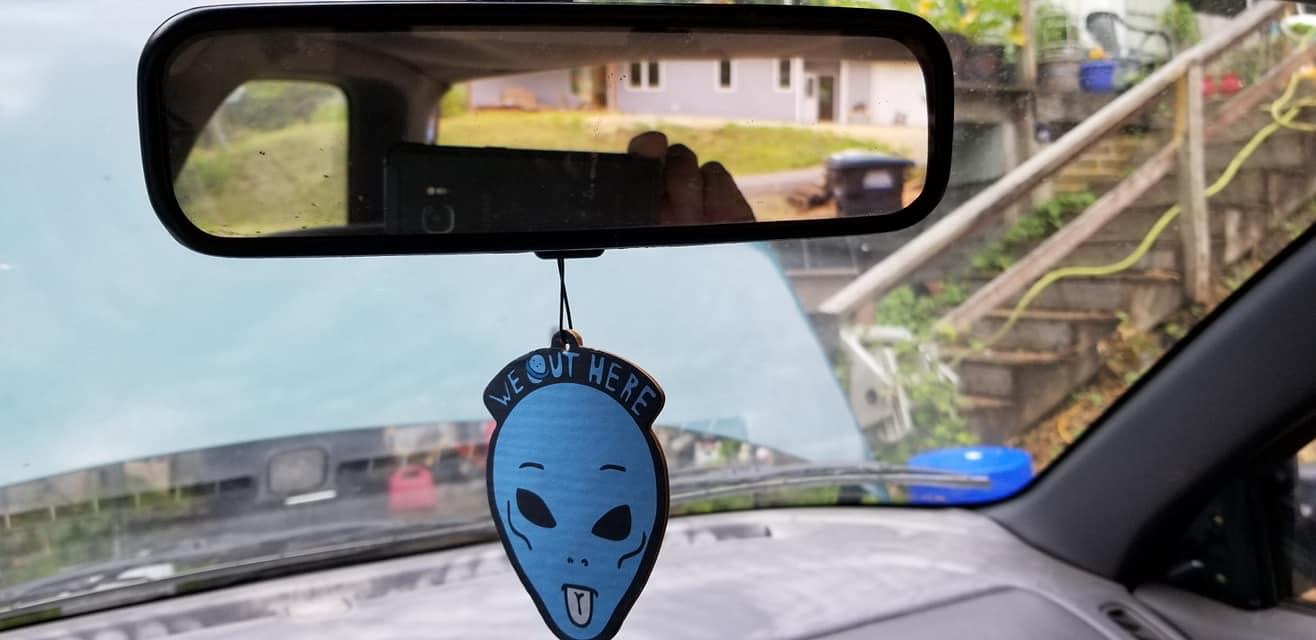 Alien air freshener with car attached