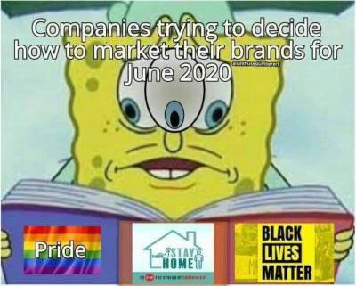 memes june 2020 - Companies trying to decide how to market their brands for Pride Stay Homew Black Lives Matter