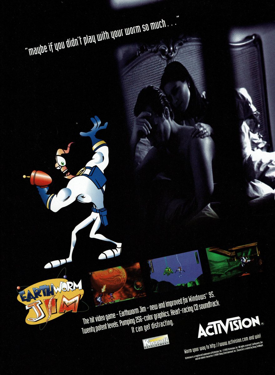 funny adult only video game ads - earthworm jim ad - maybe if you didn't play with your worm so much...