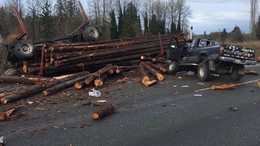 people who dodged bullets - logging truck accident - Ire buie Toyota wa