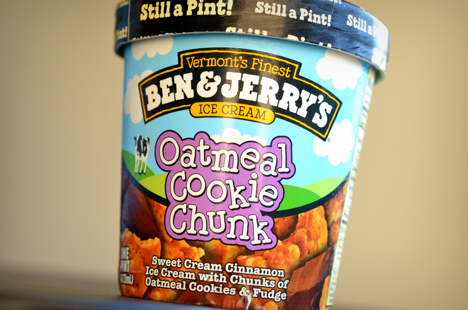 Discontinued Foods - oatmeal cookie chunk ben and jerry's ice cream - Still a Pint! Stilla Pint! stilla Vermont's Finest Ice Cream Bengjerays Oatmeal Cookie Chunk Sweet Cream Cinnamon Ice Cream with Chunks of G0 Oatmeal Cookies & Fudge