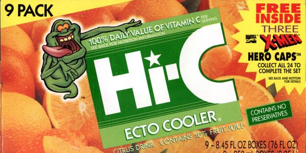 Discontinued Foods - echo cooler - 9 Pack Free Inside Three Serving 100% Daily Value Of Vitamin C Ser See Back. For Nutrition Information Hero Caps Collect All 24 To Complete The Set See Back And Bottom For Details Contains No Preservatives Ecto Cooler Ci