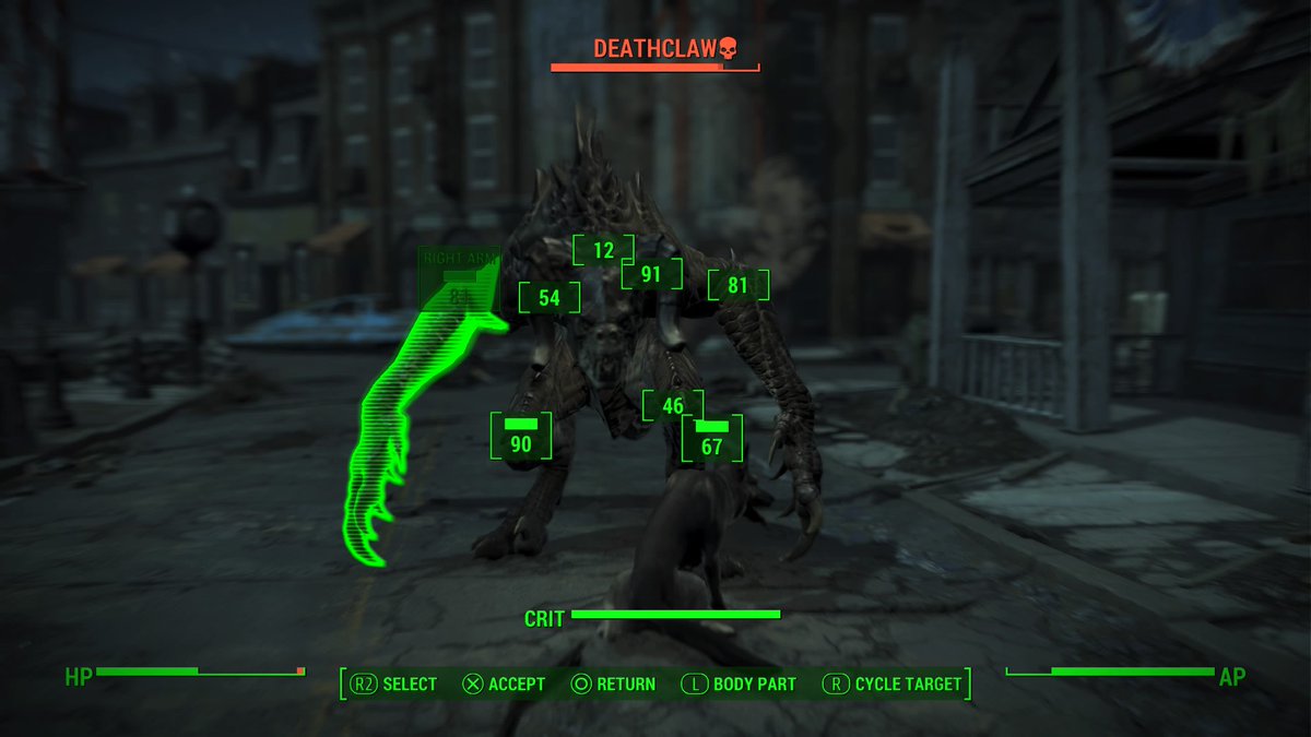 things gamers hate - fallout vats - Deathclaw Right Arm 12 91 81 54 46 90 67 Crit Hp R2 Select Accept O Return Body Part Rcycle Target Ap