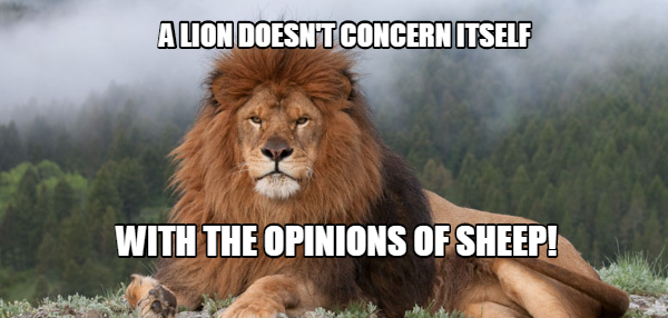stupid badass moves - lion sheep meme - Alion Doesnt Concern Itself With The Opinions Of Sheep!