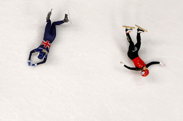 worst winter olympic fails - Jinyu Li and Elise Christie speed skating crash