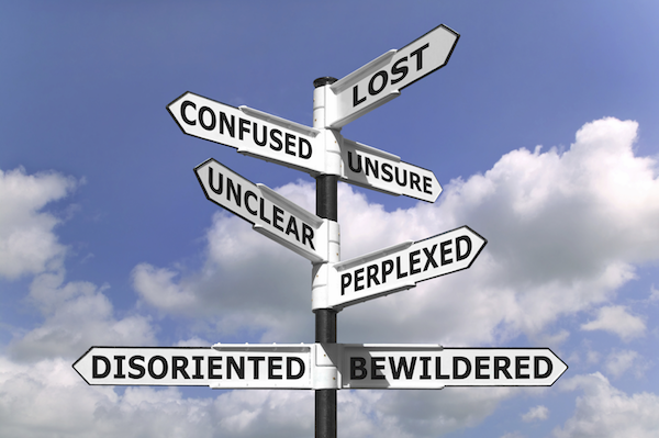 Fun Words to Say - confused mind - Confused Lost Unclear Unsure Perplexed Disoriented Bewildered