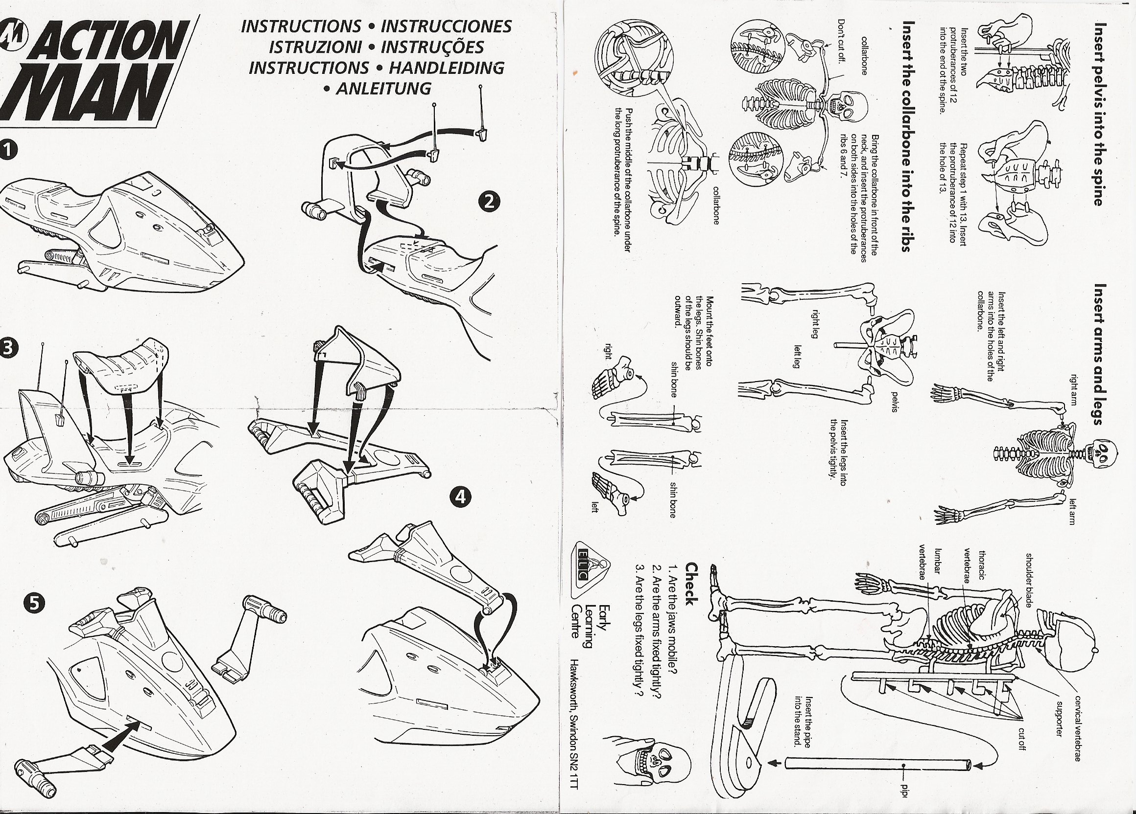 Junk Drawer Item - toy manuals - 1 Insert pelvis into the spine Insert arms and legs 192 al shoulder Se Wien 12 Top th 13 Insert the collarbone into the ribs Bringtection into the dinhe proberim Dories bathing th Mbart the foarte telesne orde Bu si More 4