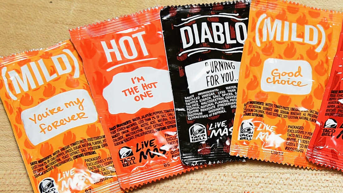 Junk Drawer Item - taco bell sauce packets - Mild Hot Diablo Mild Urning Good For You.. choice I'M The Hot One Water, Vinegar.Spices, S Set Sauce Ingredients Distilled Than Tapioca Starch, Salt, Sa Sulfate, Maltodextrin, Dehyos Powder, Natural Flavors Dis