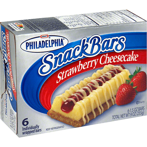 Things that disappeared without a trace - philadelphia cheesecake bars - esecake Uco Vinaviin Lote wi 524 ala SnackBars Strawberry Cheesecake 8 Dairy 61.5 Oz Bars Total Net Wt 9 Oz 2559 Kraft Philadelphia 6 Individually wrapped brs Keep Refrigerated