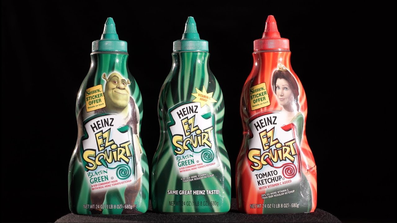 Things that disappeared without a trace - heinz ez squirt ketchup colors - Shrek Sticker Offer Details on back Heinz 32 Sevirt Blastin Green. A Kid Condiment Made With Real Heinz Tomato Ketchup Net Wt 24 02 1 Lb 8 0Z680g Vitamin C Added Heinz Ez Sevirt Bl