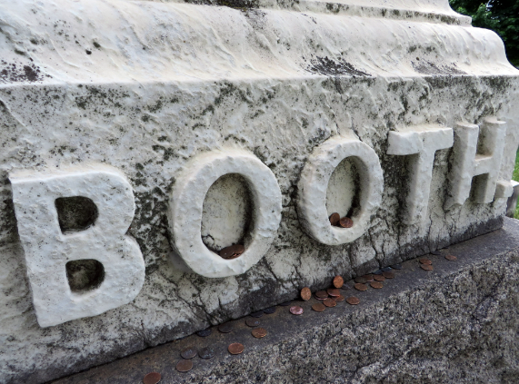 John Wilkes Booth Facts - At Green Mount Cemetery in Baltimore, where John Wilkes Booth is buried, visitors often leave pennies (which feature President Lincoln's face) on the Booth family monument.-u/WouldbeWanderer