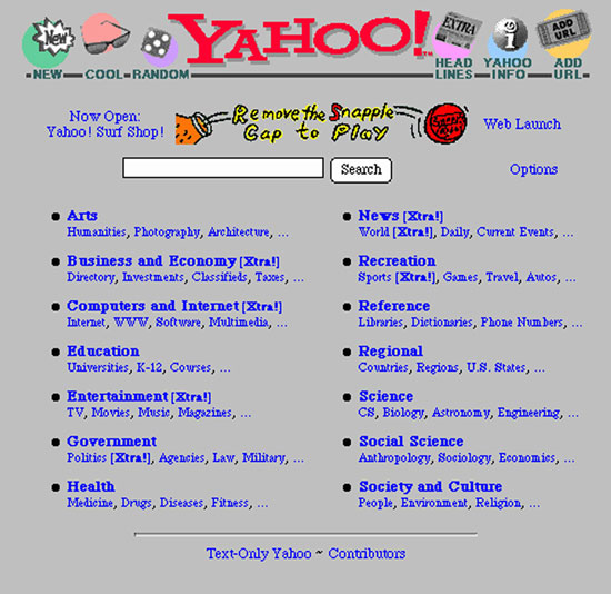 Early Internet Facts - Yahoo used to have what was intended as a top-down directory of the entire internet, created by hand. It was incredibly useful at the time. -u/slashdave