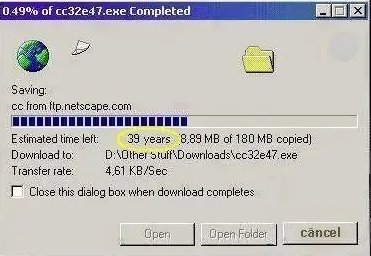Early Internet Facts - "That file's one Meg??? Guess I'll go to bed now and check it out in the morning."... and say a prayer the connection didn't glitch out sometime in between. -u/briefwittyphrase