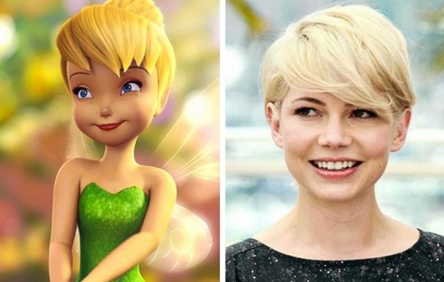 Michelle Williams totally looks like Tinkerbell with her short blonde hair and pixie-like face.