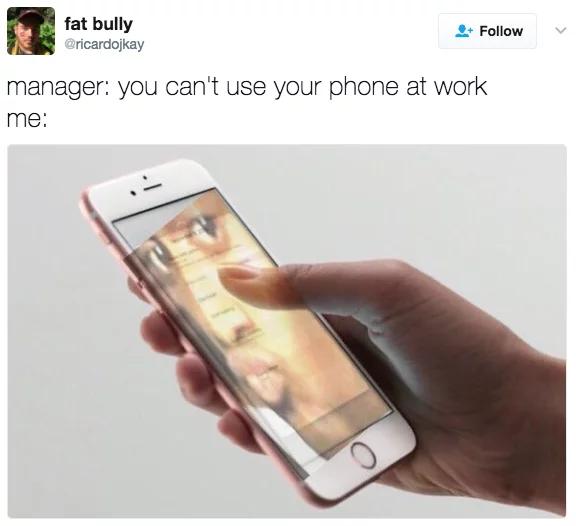 fat bully manager you can't use your phone at work me
