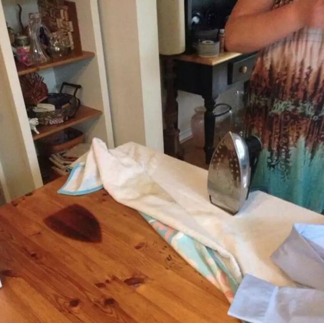 This mom who used the kitchen table as an ironing board.