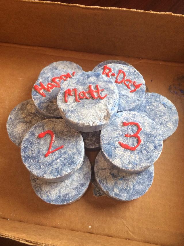 Matt said he wanted a cake made of urinal pucks, and his mom did not fail to deliver