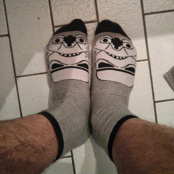 Buying a stormtrooper socks seemed like good idea, until you look them upside down.
