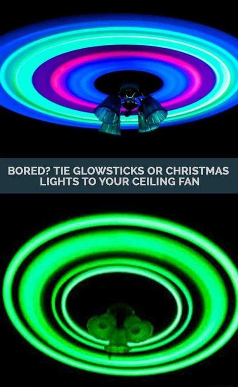 diy crafts for teen boys - Bored? Tie Glowsticks Or Christmas Lights To Your Ceiling Fan