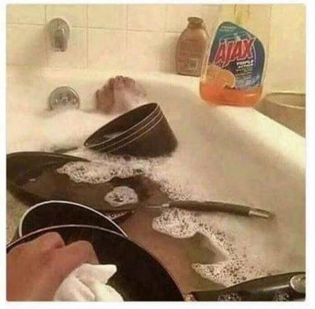 doing dishes in bath