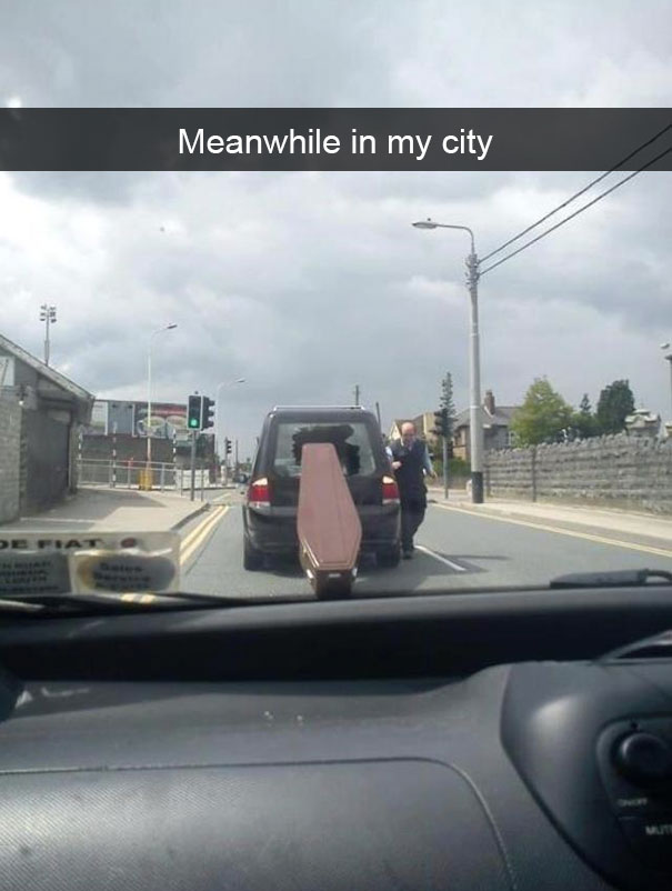 funny fails - Meanwhile in my city casket falls out of hearse
