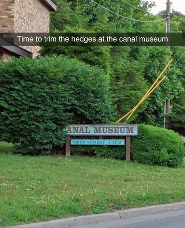 funny fails - Time to trim the hedges at the canal museum Anal Museum