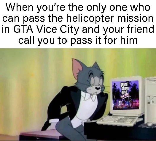 cat - When you're the only one who can pass the helicopter mission in Gta Vice City and your friend call you to pass it for him grand theft