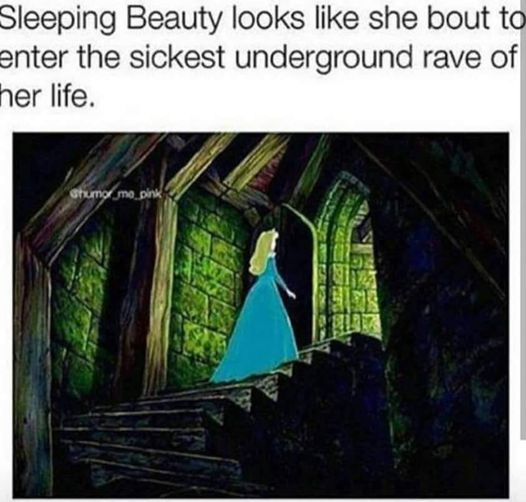 glass - Sleeping Beauty looks she bout to enter the sickest underground rave of her life. Stumo me pink
